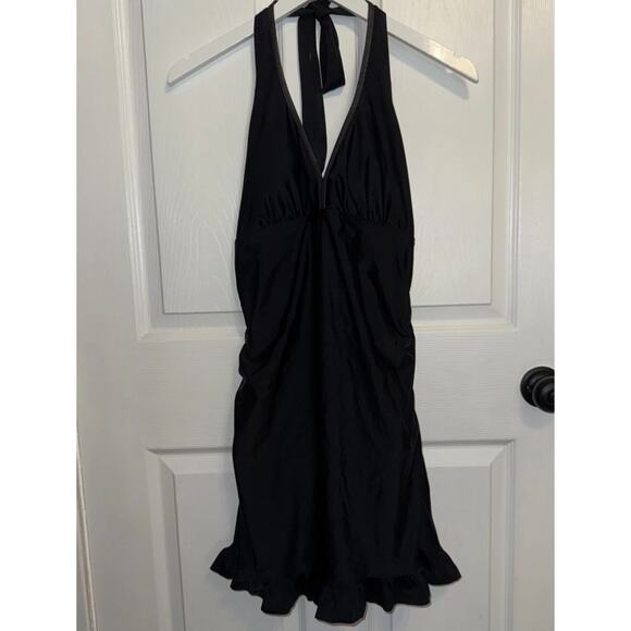 Spanx Assets by Sara Blakely One Piece Black Ruffle Halter Swim Dress XL - Picture 1 of 5